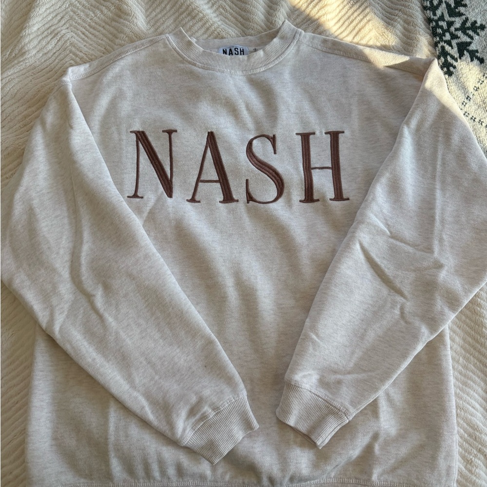 Ash Cream Sweatshirt with Brown Lettering